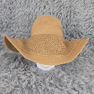 J. Crew OSFM Brown Boho Wide Rim Floppy Packable‎ Woven 100% Paper Straw Sun Hat